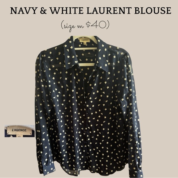 L'AGENCE Tops - L'AGENCE Navy Floral-Print Button-Down Shirt